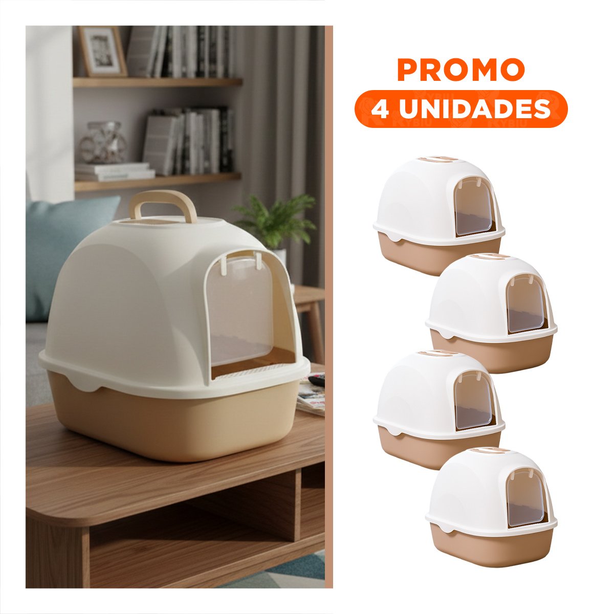 PACK4 SANITARIO PARA GATOS CERRADO CON VENTILACION SUPERIOR MARRON CLARO Y+REGALO STICKER - 1
