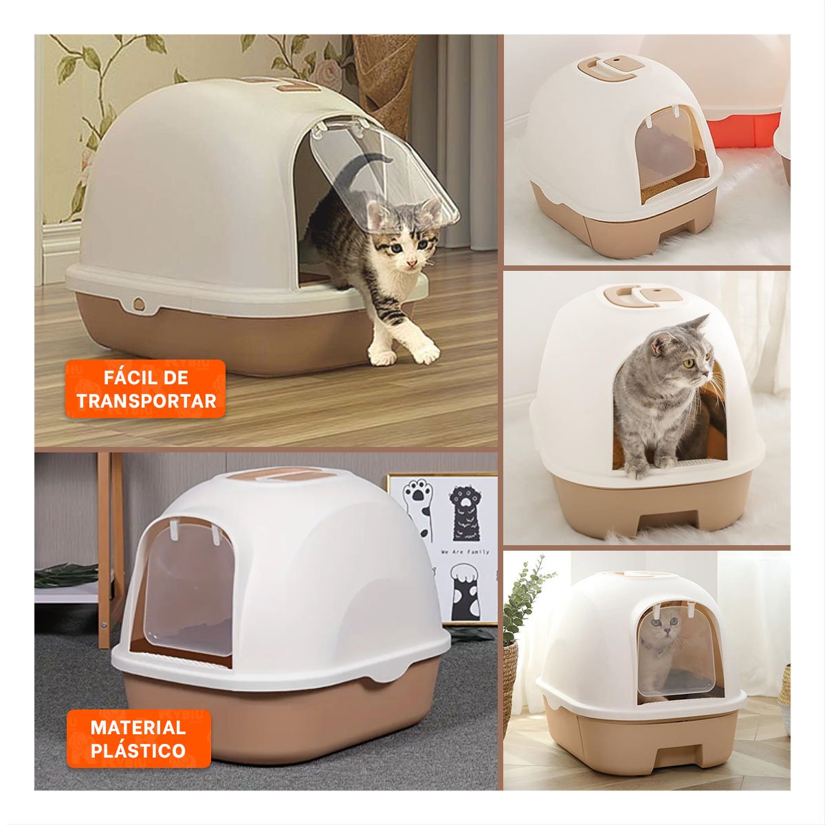 PACK4 SANITARIO PARA GATOS CERRADO CON VENTILACION SUPERIOR MARRON CLARO Y+REGALO STICKER - 2