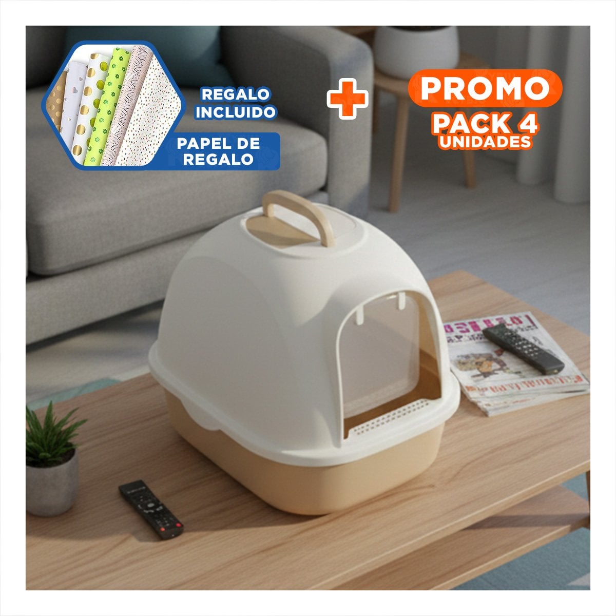 PACK4 RECIPIENTE CON ARENA RESISTENTE PARA USO DIARIO MARRON CLARO Y+PAPEL REGALO - 1