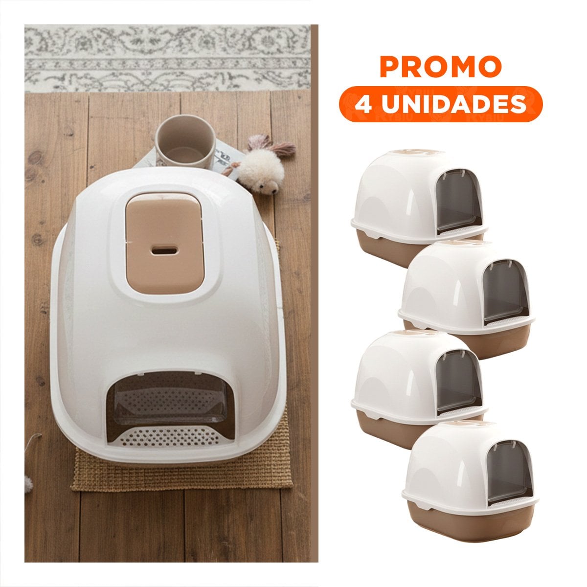 PACK4 SANITARIO PARA GATOS CERRADO CON VENTILACION SUPERIOR CAFE Y+REGALO STICKER - 1