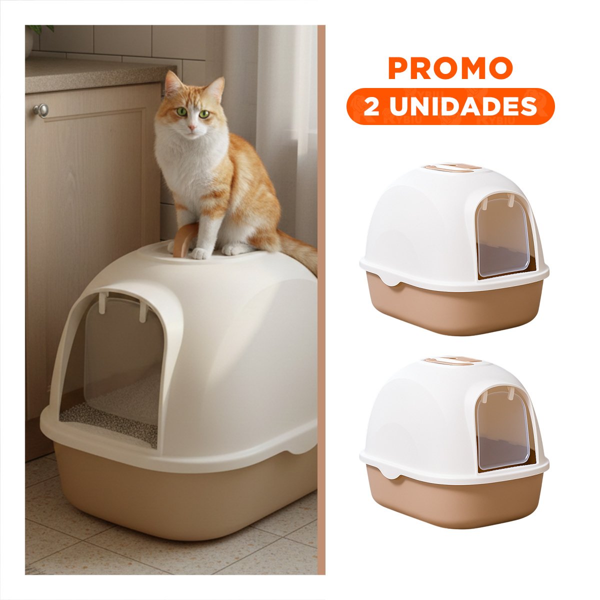 PACK2 RECIPIENTE CON ARENA TIPO CABINA PARA GATO EN CASA MARRON CLARO - 1