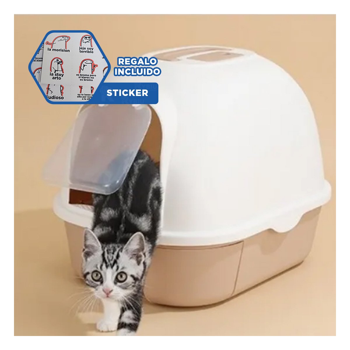 CONTENEDOR DE ARENA COMPACTO PARA ESPACIOS PEQUENOS MARRON CLARO Y+REGALO STICKER - 1