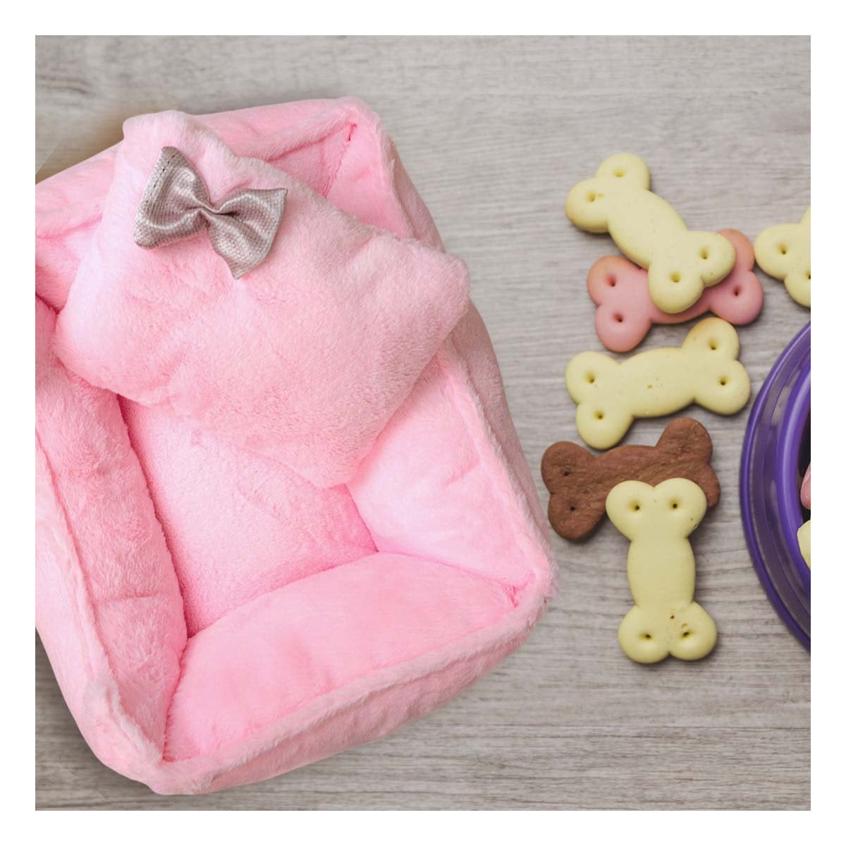 PACK6 DESCANSO TIPO SOFA CANINO TALLA L ROSADO PELUCHE LAZO Y+PAPEL REGALO - 2