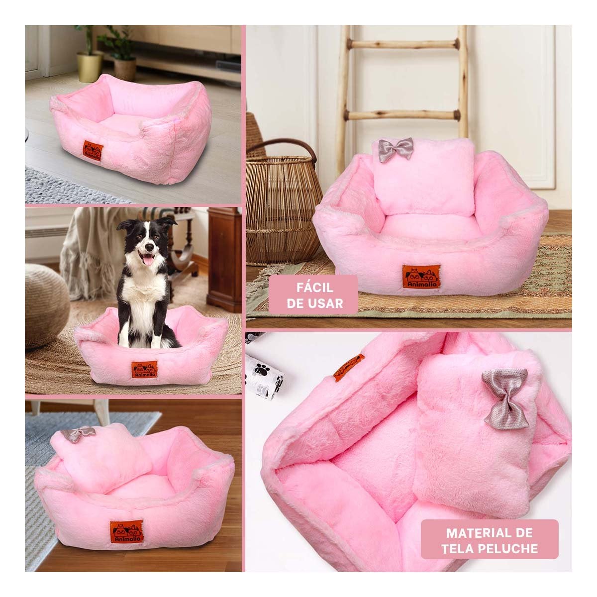 PACK6 DESCANSO TIPO SOFA CANINO TALLA L ROSADO PELUCHE LAZO Y+PAPEL REGALO - 3