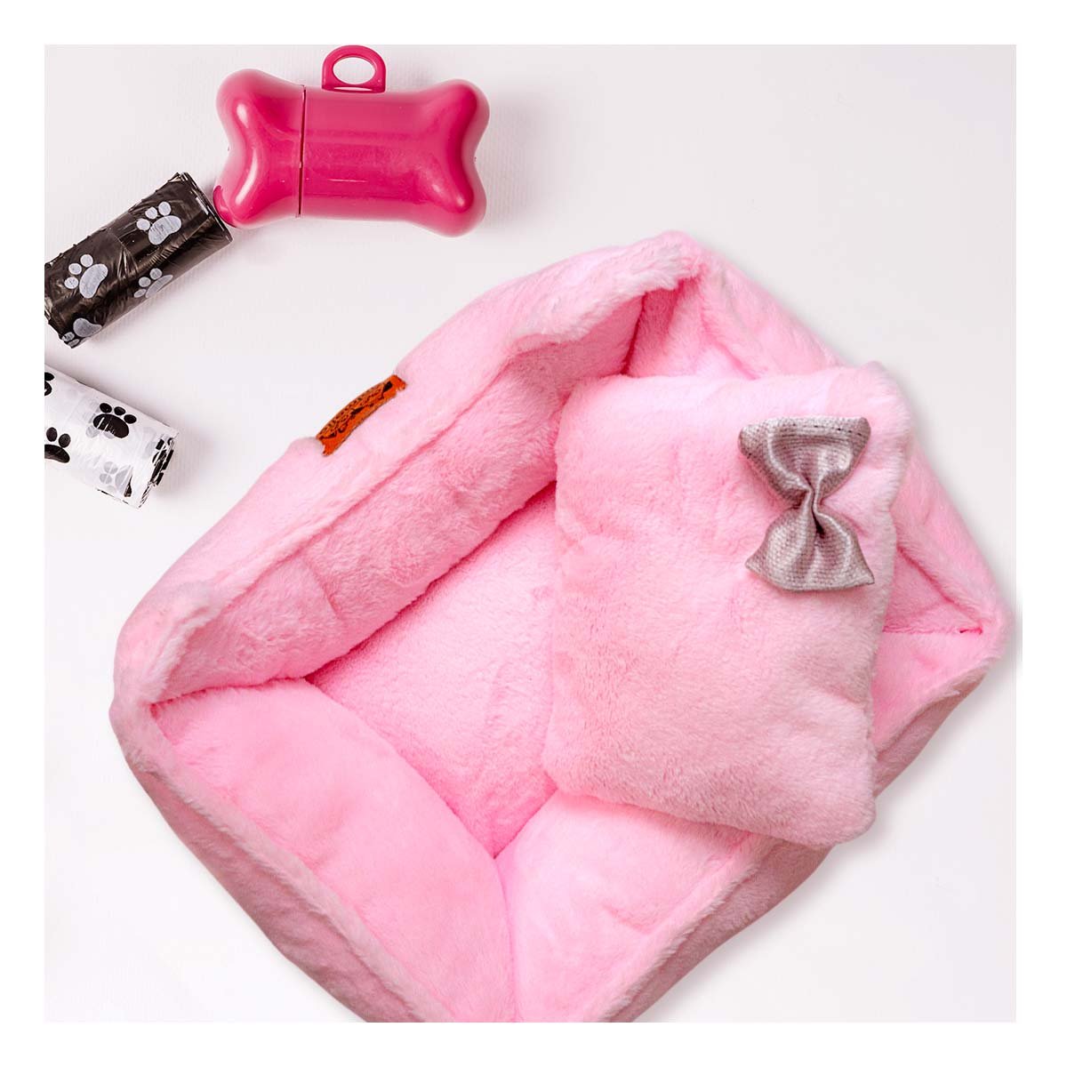 PACK6 DESCANSO TIPO SOFA CANINO TALLA L ROSADO PELUCHE LAZO Y+PAPEL REGALO - 5