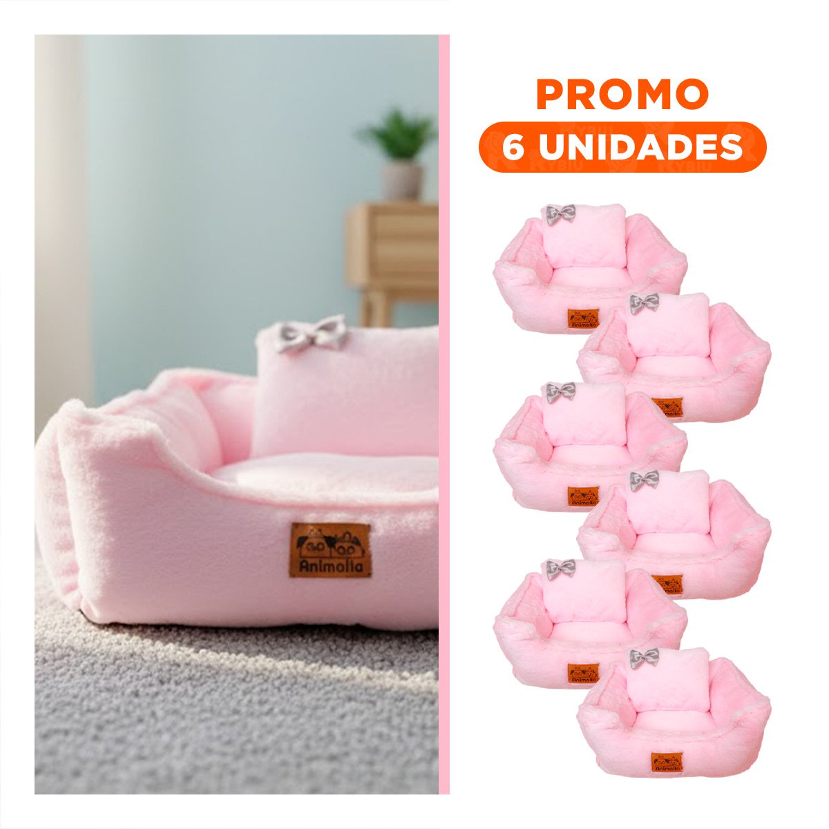 PACK6 DESCANSO ACOLCHADO CON COJIN CENTRAL TALLA L ROSADO PELUCHE LAZO - 1