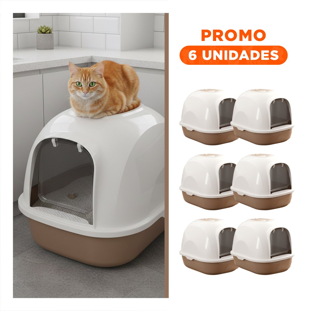 PACK6 SANITARIO PARA GATOS AMPLIO PARA MAYOR COMODIDAD CAFE - 1