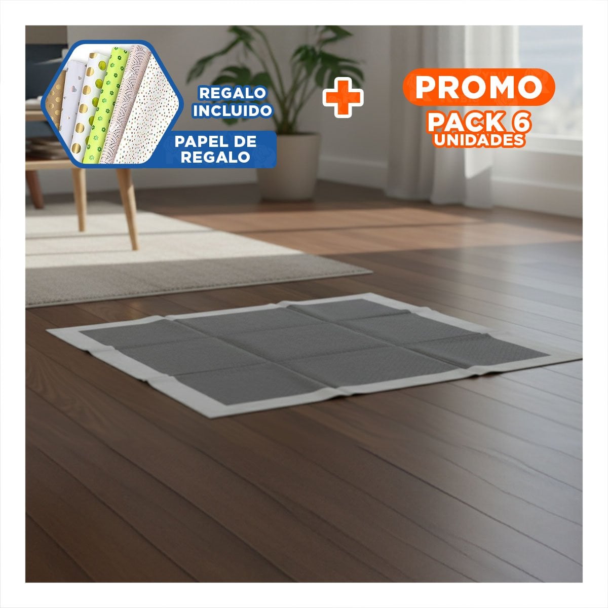 PACK6 CUBIERTA HIGIENICA DE ENTRENAMIENTO CANINO 60X60 CM TALLA L 40 NEGRO Y+PAPEL REGALO - 1