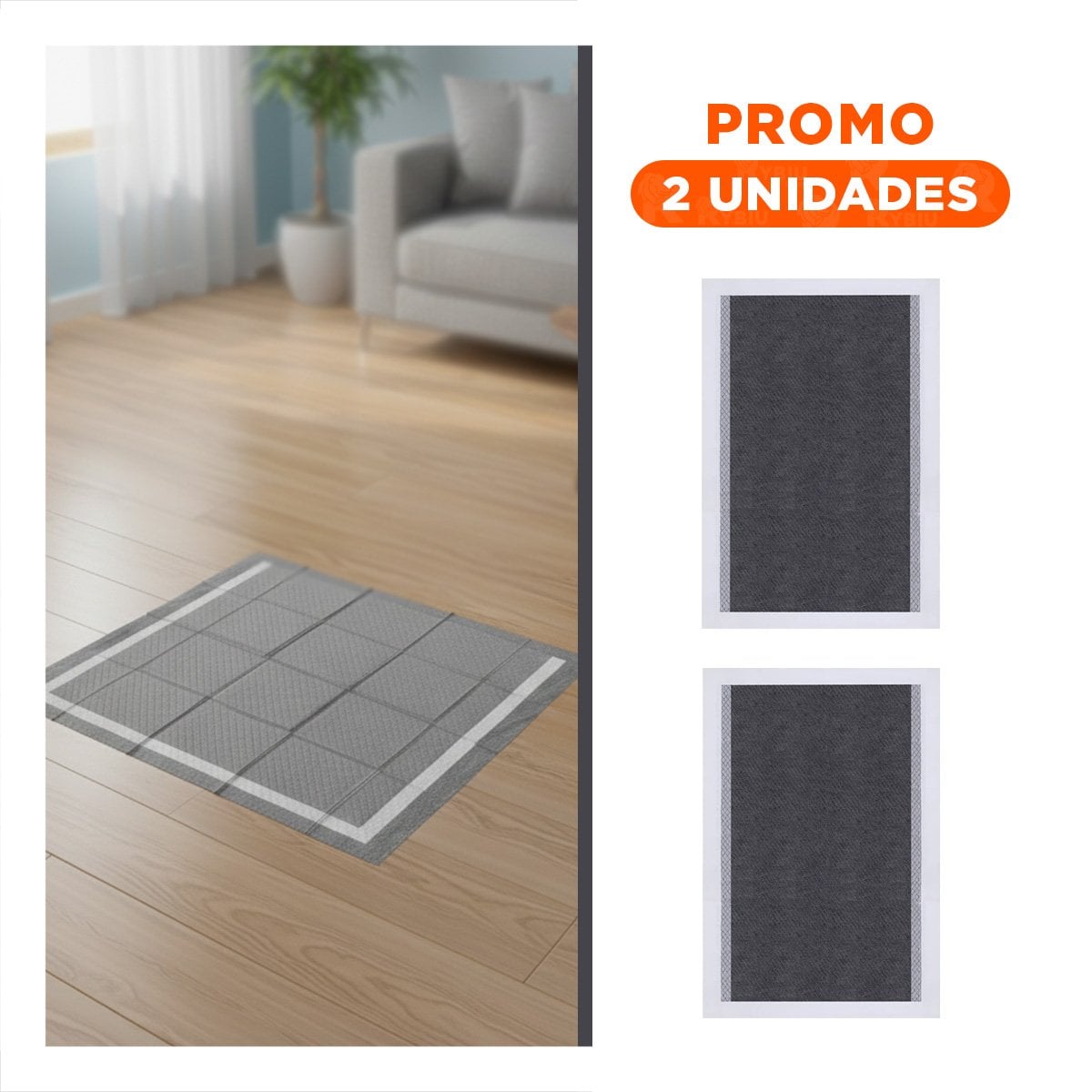 PACK2 BASE ABSORBENTE PARA MASCOTA 60X60 CM TALLA L 40 UNIDADES NEGRO - 1