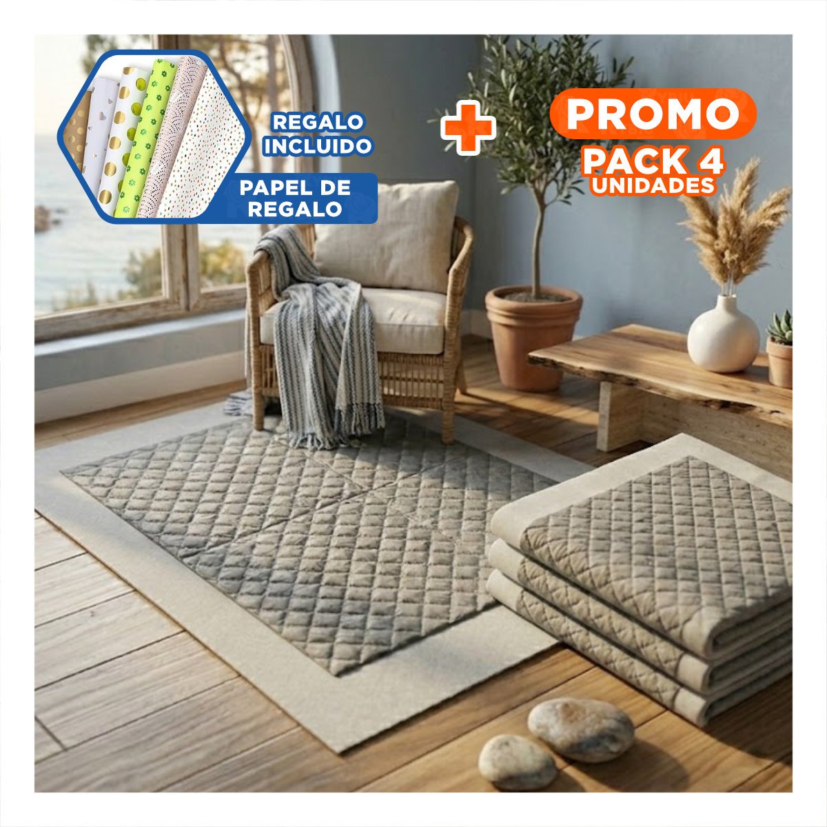 PACK4 PROTECTOR SANITARIO DE USO INTERIOR 60X45 CM TALLA M 50 NEGRO Y+PAPEL REGALO - 1