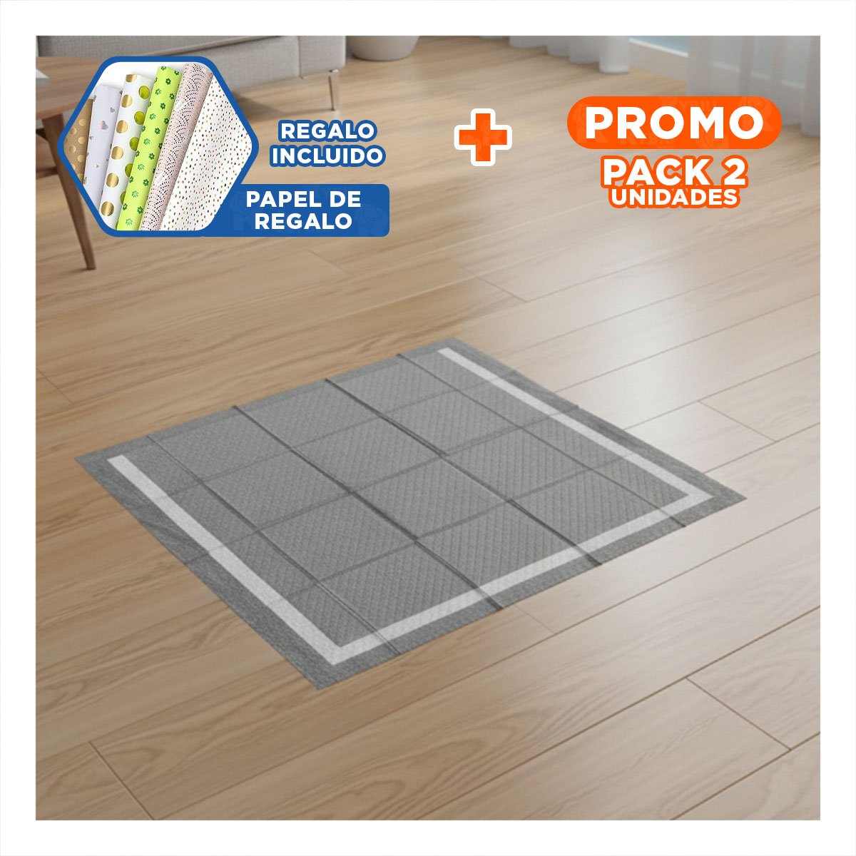 PACK2 BASE HIGIENICA CANINA 60X60 CM TALLA L 40 NEGRO Y+PAPEL REGALO - 1