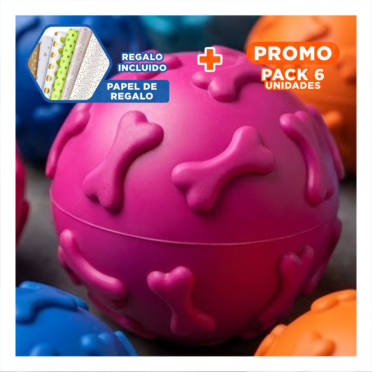 PACK6 ARTICULO RECREATIVO PET CON DISENO ALEGRE FUCSIA Y+PAPEL REGALO - 1