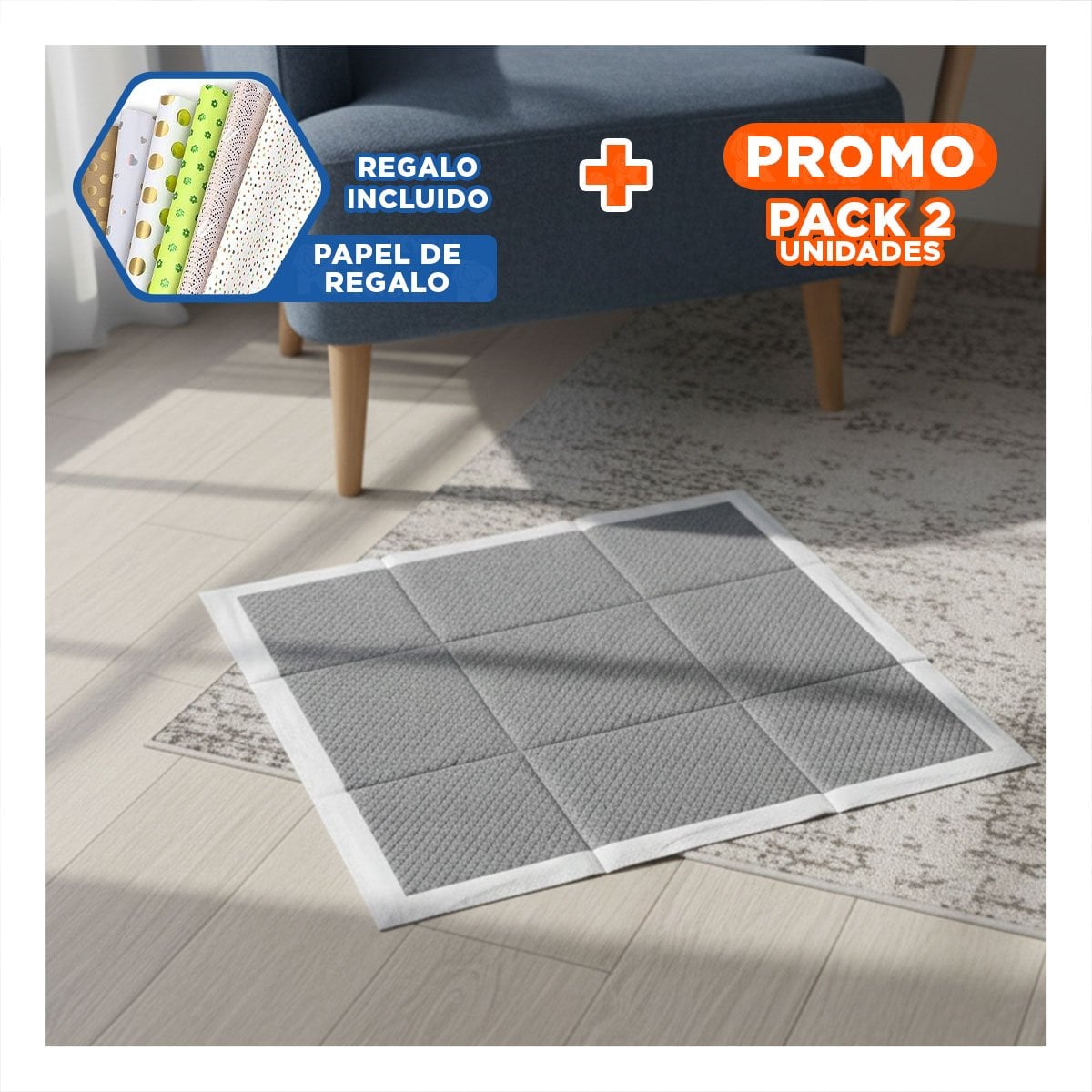 PACK2 BASE HIGIENICA CANINA 60X60 CM TALLA L 40 NEGRO Y+PAPEL REGALO - 1