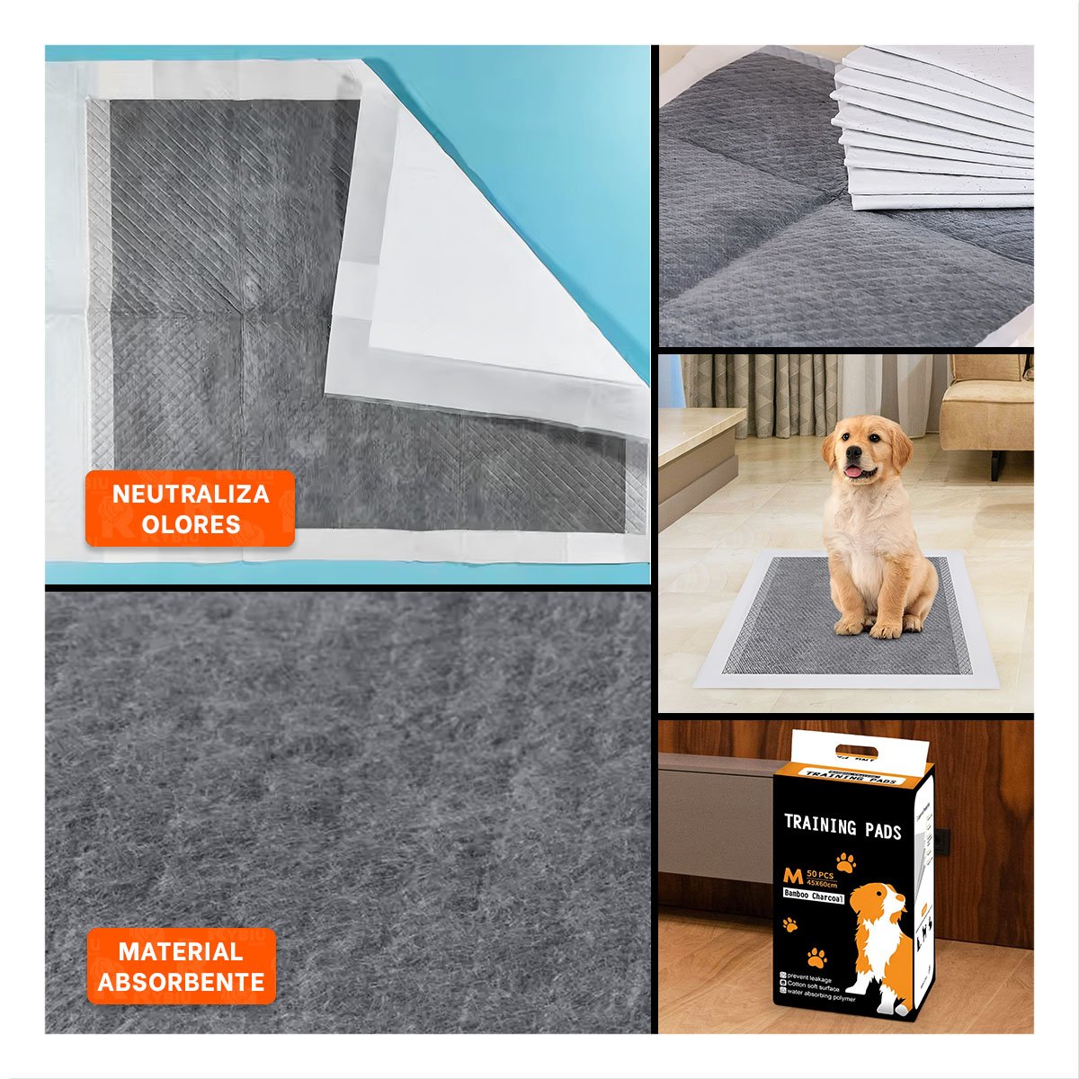 ALFOMBRA SANITARIA PARA MASCOTA 60X45 CM TALLA M 50 UNIDADES NEGRO - 5