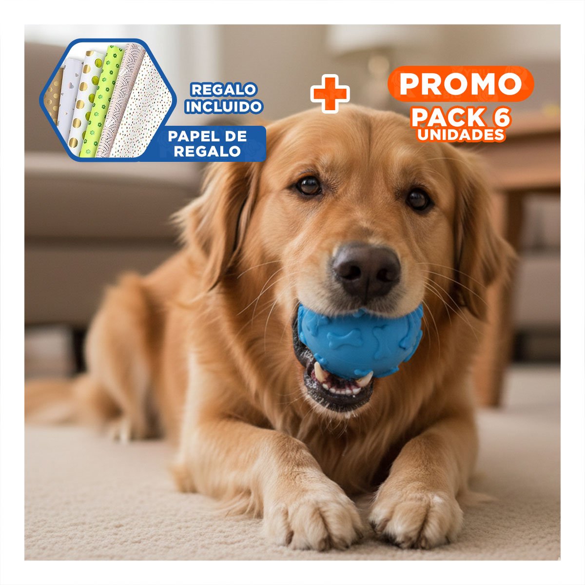 PACK6 ELEMENTO CIRCULAR CON HUESOS PARA MASCOTA ACTIVA PET CELESTE Y+PAPEL REGALO - 1