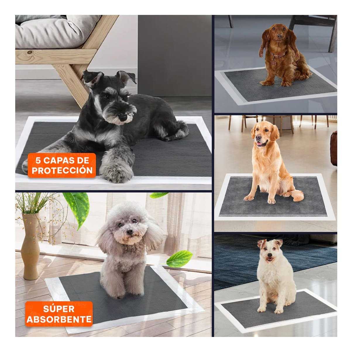 TOALLA ABSORBENTE PARA MASCOTA 60X60 CM TALLA L 40 UNIDADES NEGRO - 5