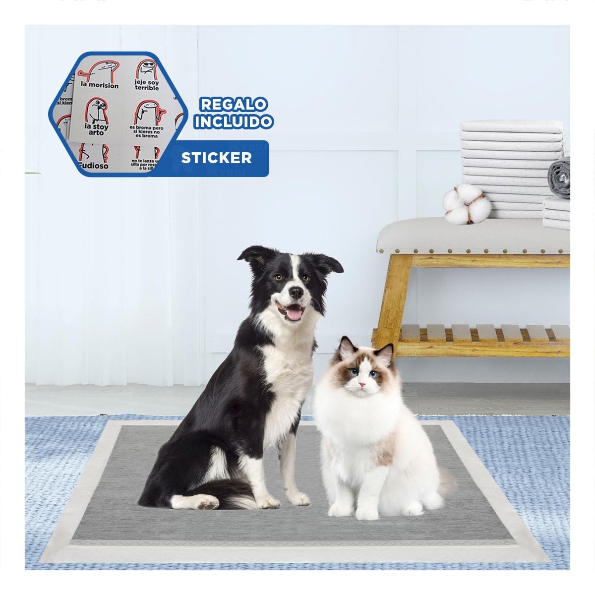 TOALLA PROTECTORA DE PISO PARA PERRO 60X60 CM TALLA L 40 NEGRO Y+REGALO STICKER - 1