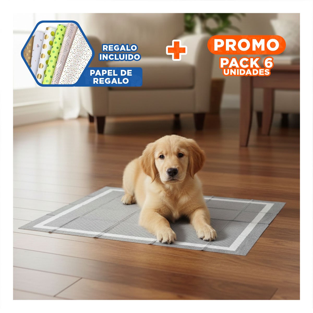 PACK6 CUBIERTA HIGIENICA DE ENTRENAMIENTO CANINO 60X60 CM TALLA L 40 NEGRO Y+PAPEL REGALO - 1