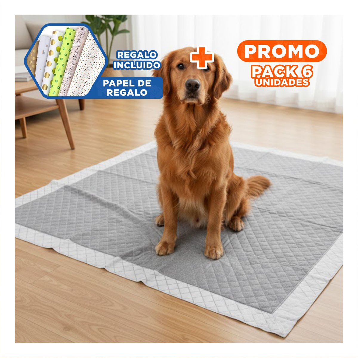 PACK6 EMPAPADOR DE PISO PARA ENTRENAMIENTO 60X45 CM TALLA M 50 NEGRO Y+PAPEL REGALO - 1