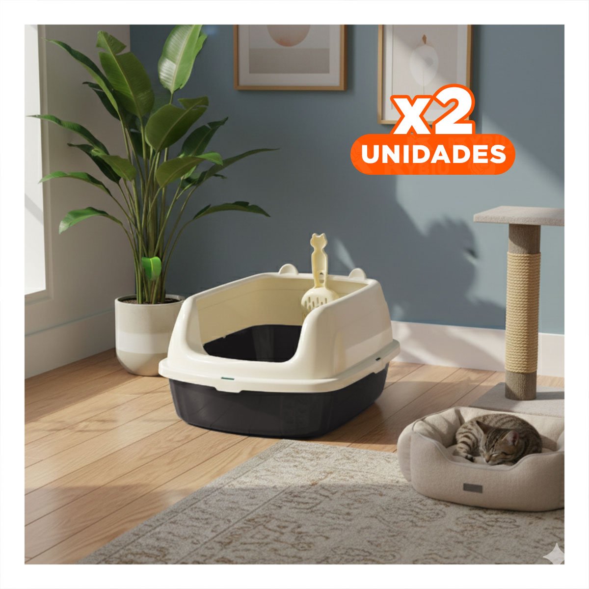 PACK2 CONTENEDOR DE ARENA RESISTENTE Y SEGURO PARA GATOS 37,7X50X21CM CELESTE Y+REGALO STICKER - 1