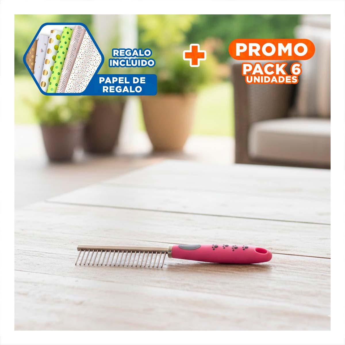 PACK6 LIMPIADOR DE PELO METAL DOBLE DIENTE PRACTICO 37,7X50X21CM ROSADO Y+PAPEL REGALO - 1