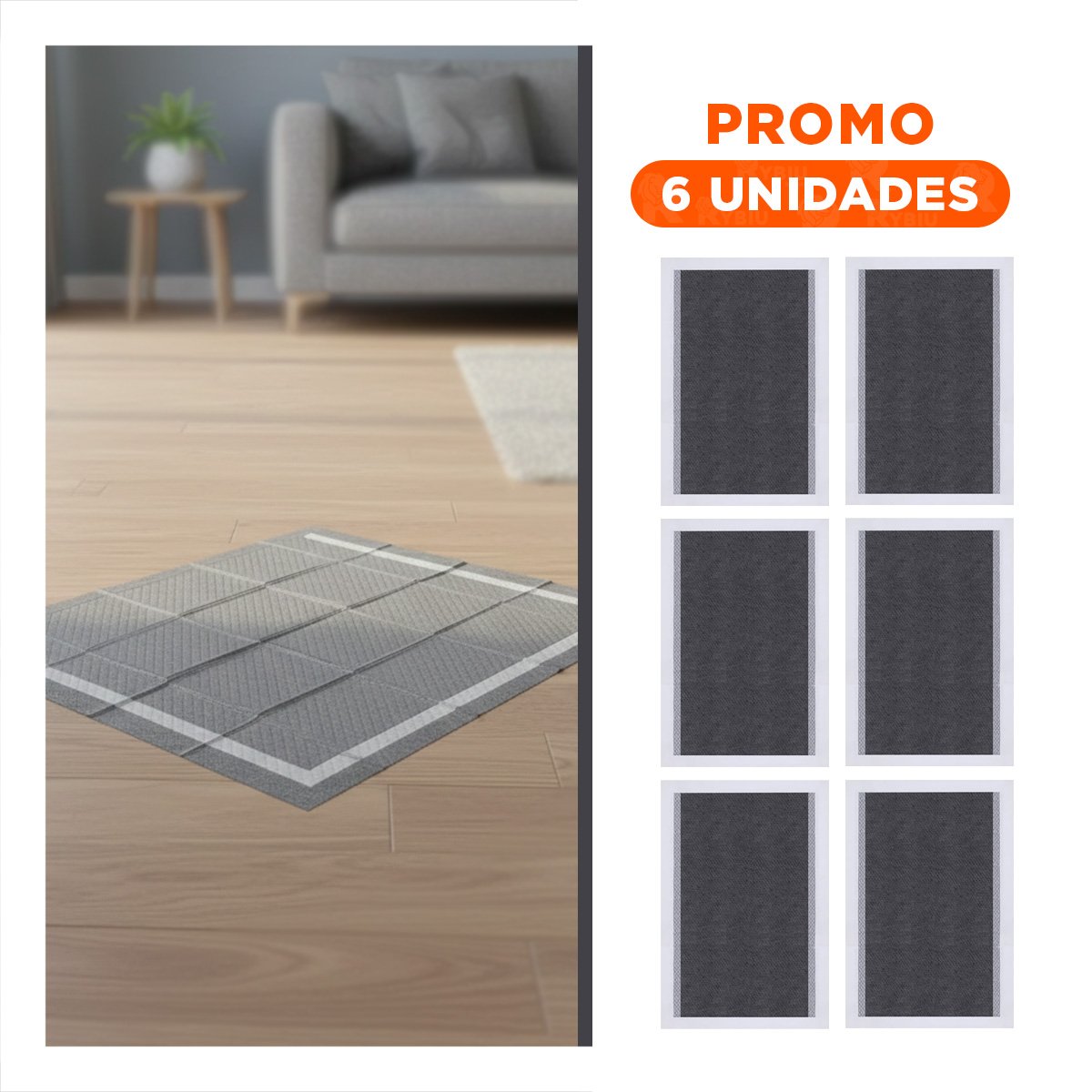 PACK6 CUBIERTA ABSORBENTE PARA MASCOTAS 60X60 CM TALLA L 40 NEGRO - 1