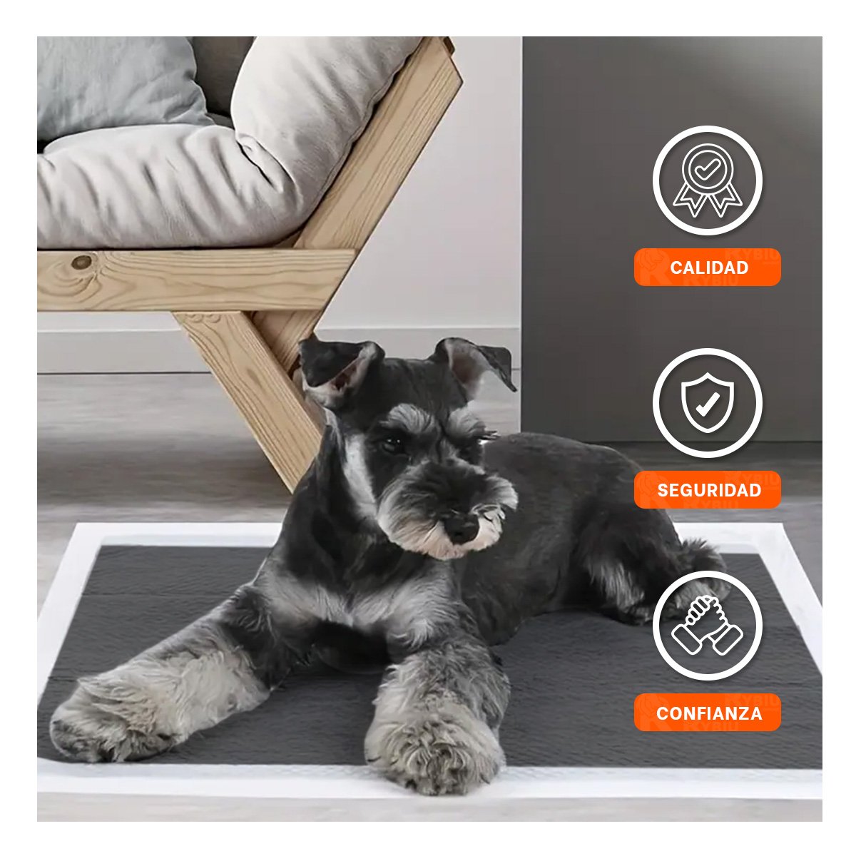 PACK6 CUBIERTA ABSORBENTE PARA MASCOTAS 60X60 CM TALLA L 40 NEGRO - 3