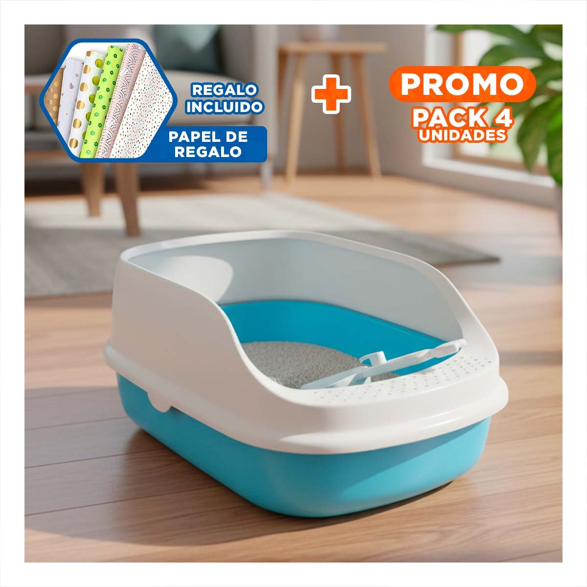 PACK4 CONTENEDOR DE ARENA FUNCIONAL Y ESPACIOSA 37,7X50X21CM CELESTE Y+PAPEL REGALO - 1