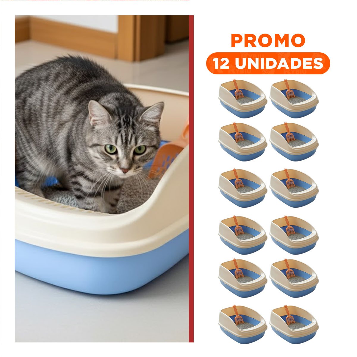 PACK12 CUBETA DE ARENA MODERNA Y PRACTICA 37,7X50X21CM CELESTE Y+REGALO STICKER - 1