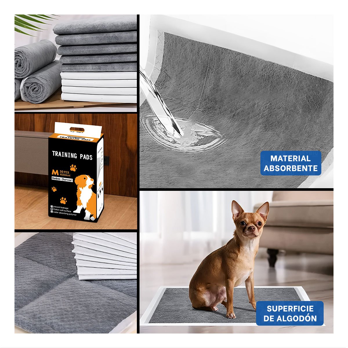 PACK2 PROTECTOR ABSORBENTE PARA MASCOTAS 60X45 CM TALLA M 50 NEGRO Y+PAPEL REGALO - 3