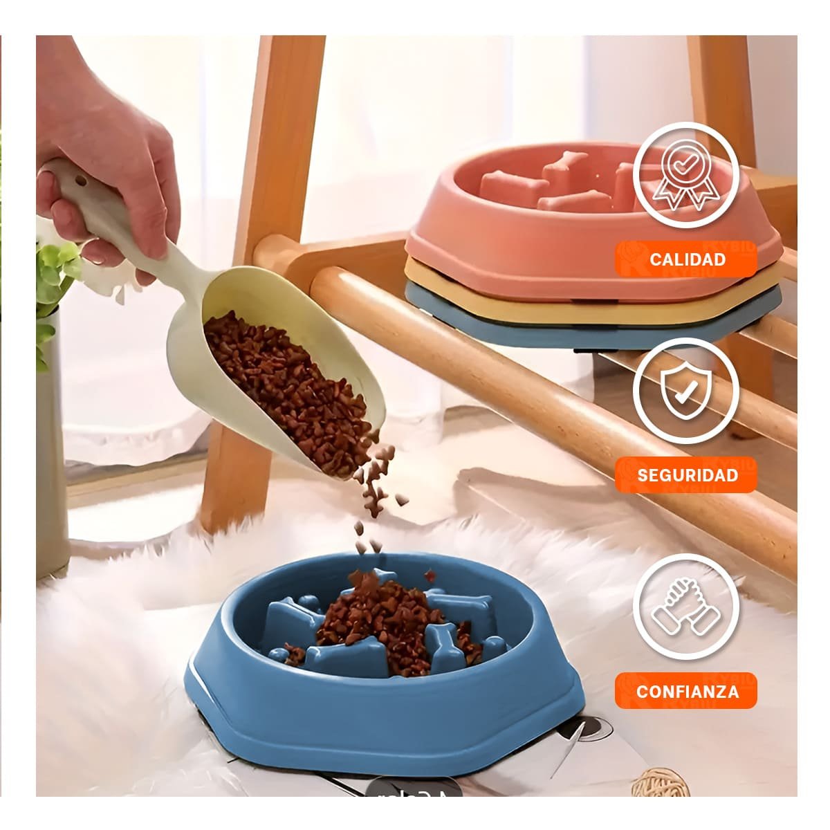 BANDEJA INTERACTIVA PARA COMER LENTAMENTE MASCOTAS TIPO HUESITOS EXAGONAL AZUL Y+PAPEL REGALO - 3