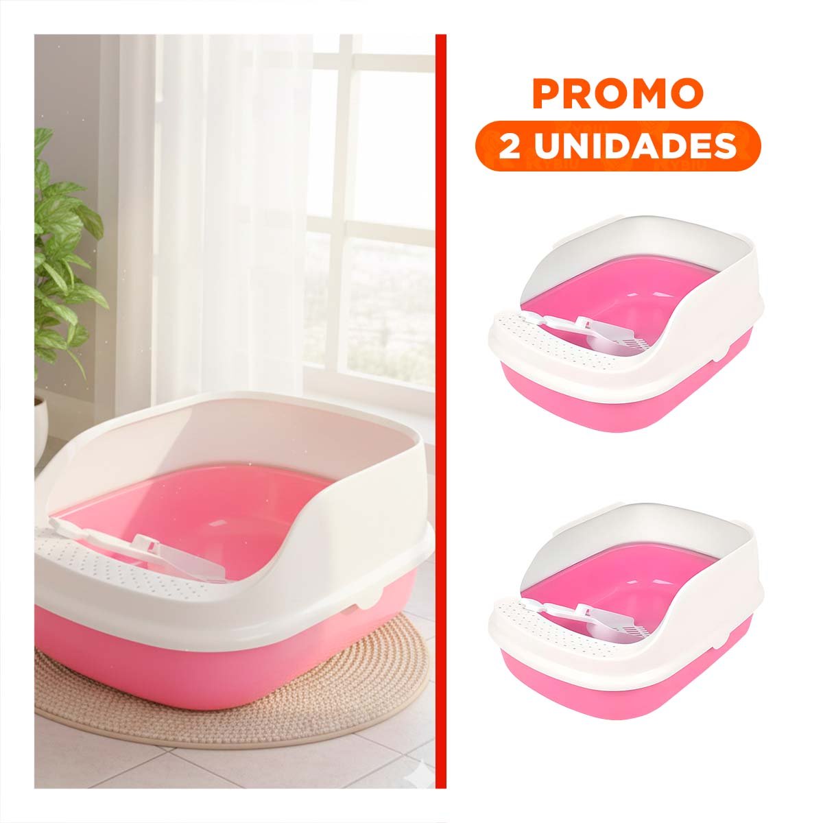 PACK2 CONTENEDOR DE ARENA COMODO Y AMPLIO PARA MASCOTAS 37,7X50X21CM CELESTE - 1