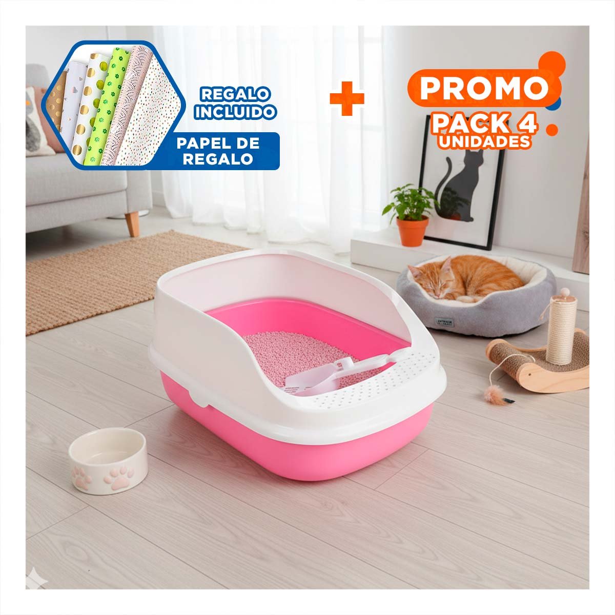 PACK4 CONTENEDOR DE ARENA FUNCIONAL Y ESPACIOSA 37,7X50X21CM CELESTE Y+PAPEL REGALO - 1