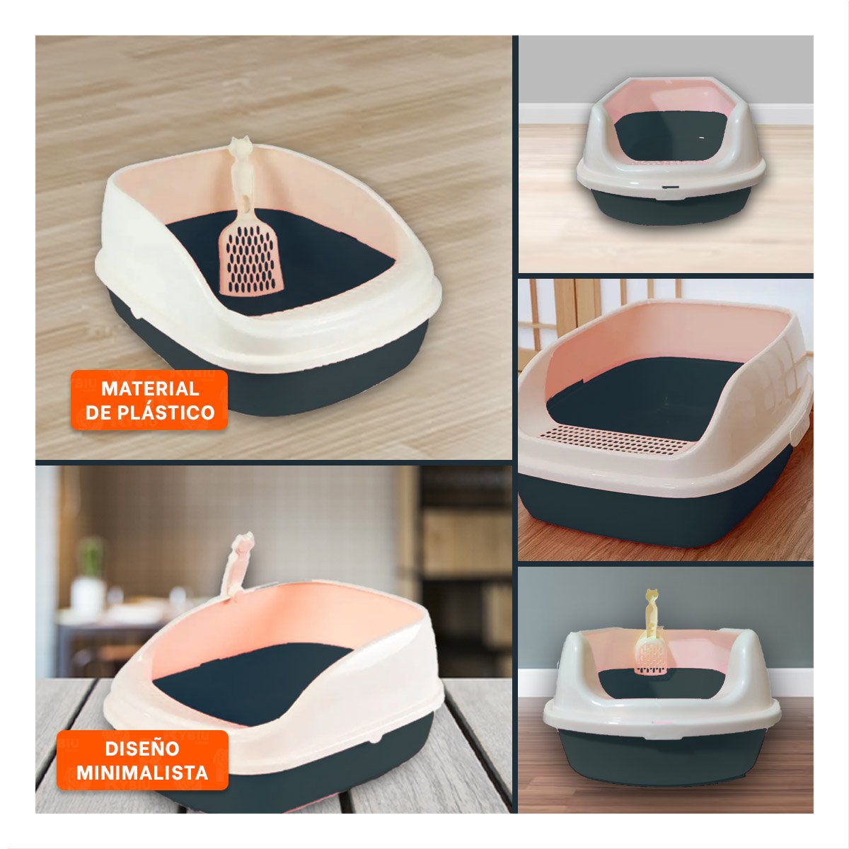 DEPOSITO DE ARENA ESPACIOSO Y COMODO PARA MASCOTAS 37,7X50X21CM CELESTE - 5