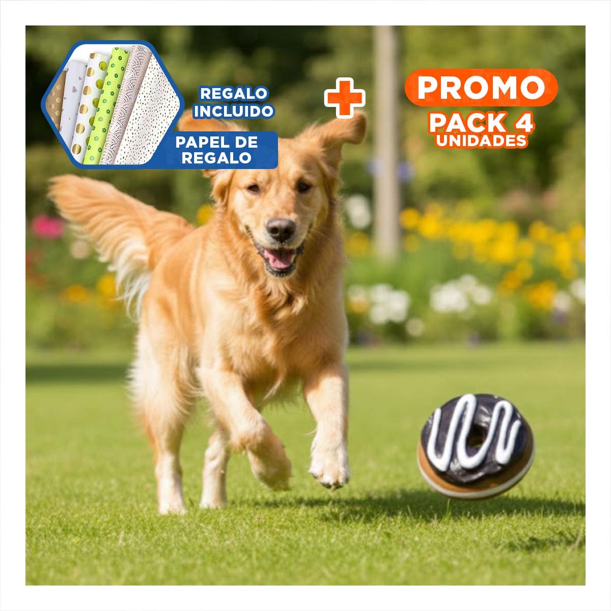 PACK4 ARO DE DIVERSION DE GOMA SEGURO Y PRACTICO 37,7X50X21CM MARRON Y+PAPEL REGALO - 1