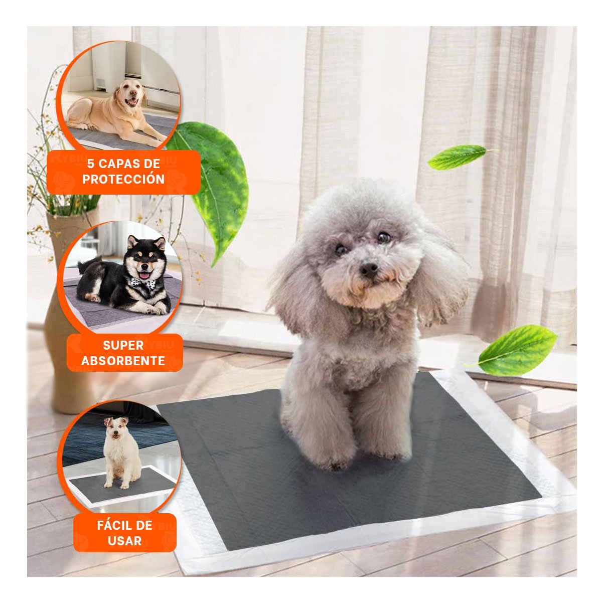 TOALLA PROTECTORA DE PISO PARA PERRO 60X60 CM TALLA L 40 NEGRO Y+REGALO STICKER - 5