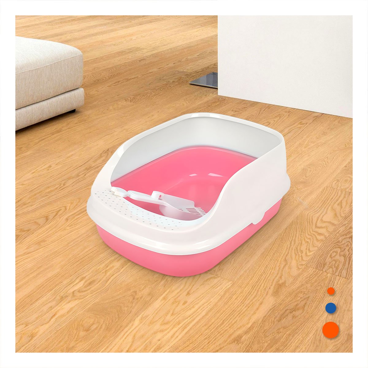 DEPOSITO DE ARENA MODERNA Y SEGURA PARA GATOS 37,7X50X21CM CELESTE Y+LIGAS REGALO - 1