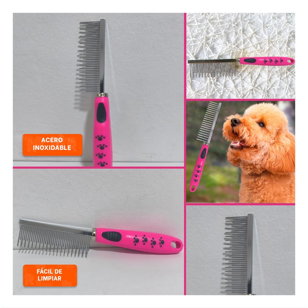 PACK4 LIMPIADOR DE PELO METAL COMODO Y SEGURO 37,7X50X21CM ROSADO Y+REGALO STICKER - 2