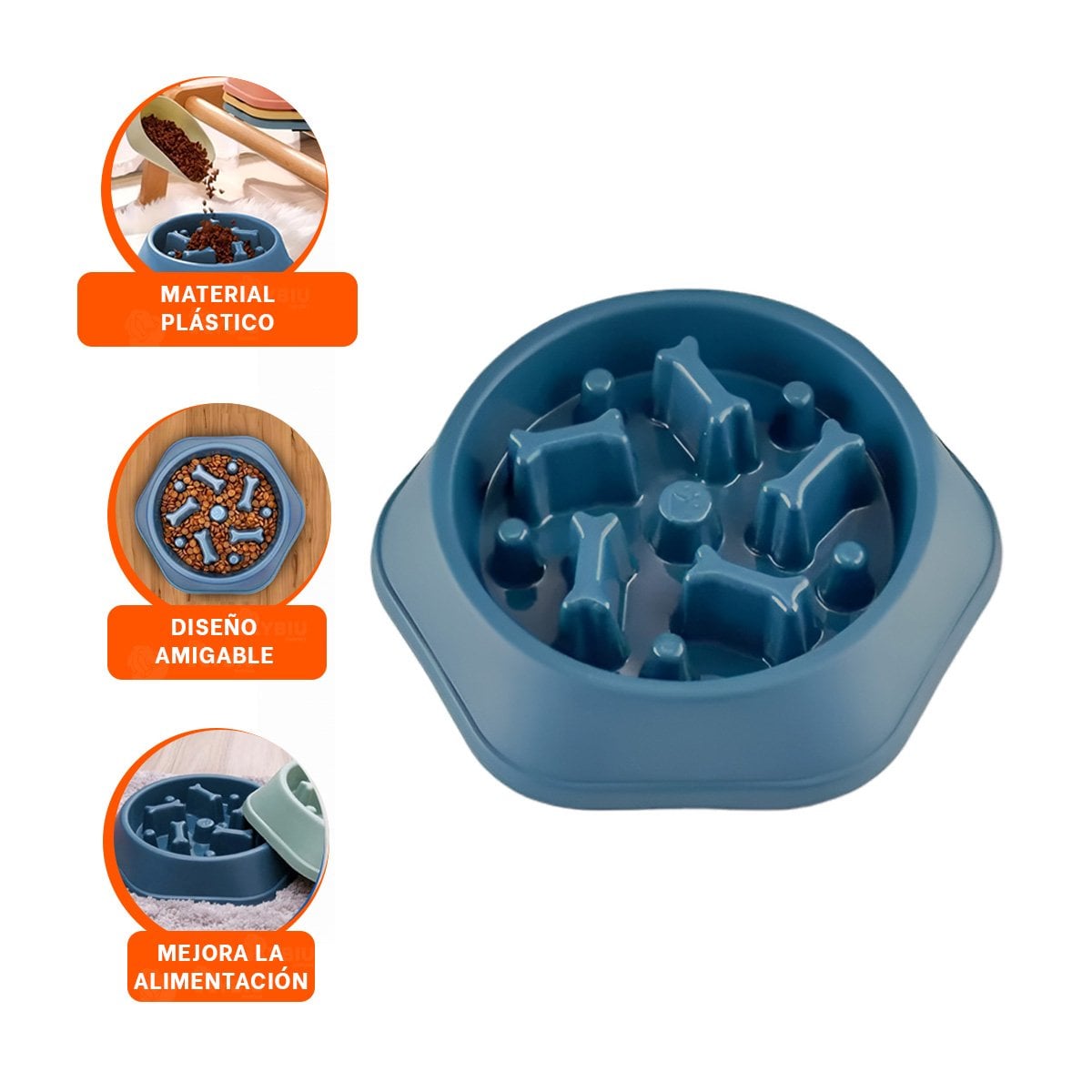 PACK2 FUENTE ANTIESTRES PARA COMER LENTAMENTE TIPO HUESITOS EXAGONAL AZUL Y+REGALO STICKER - 2