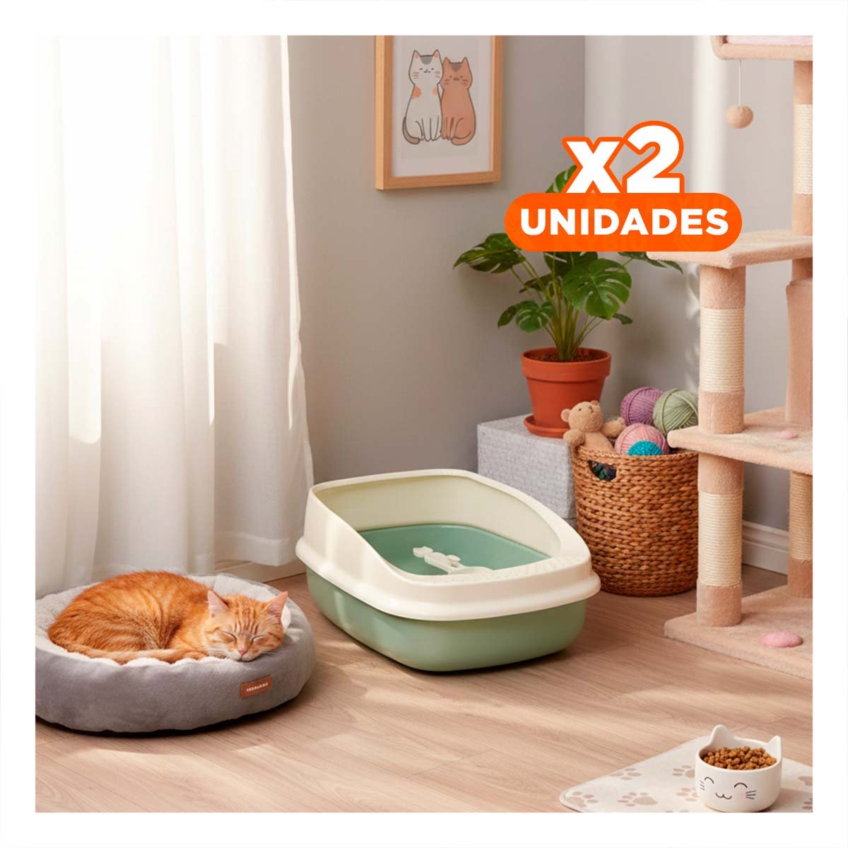 PACK2 CONTENEDOR DE ARENA RESISTENTE Y SEGURO PARA GATOS 37,7X50X21CM CELESTE Y+REGALO STICKER - 1