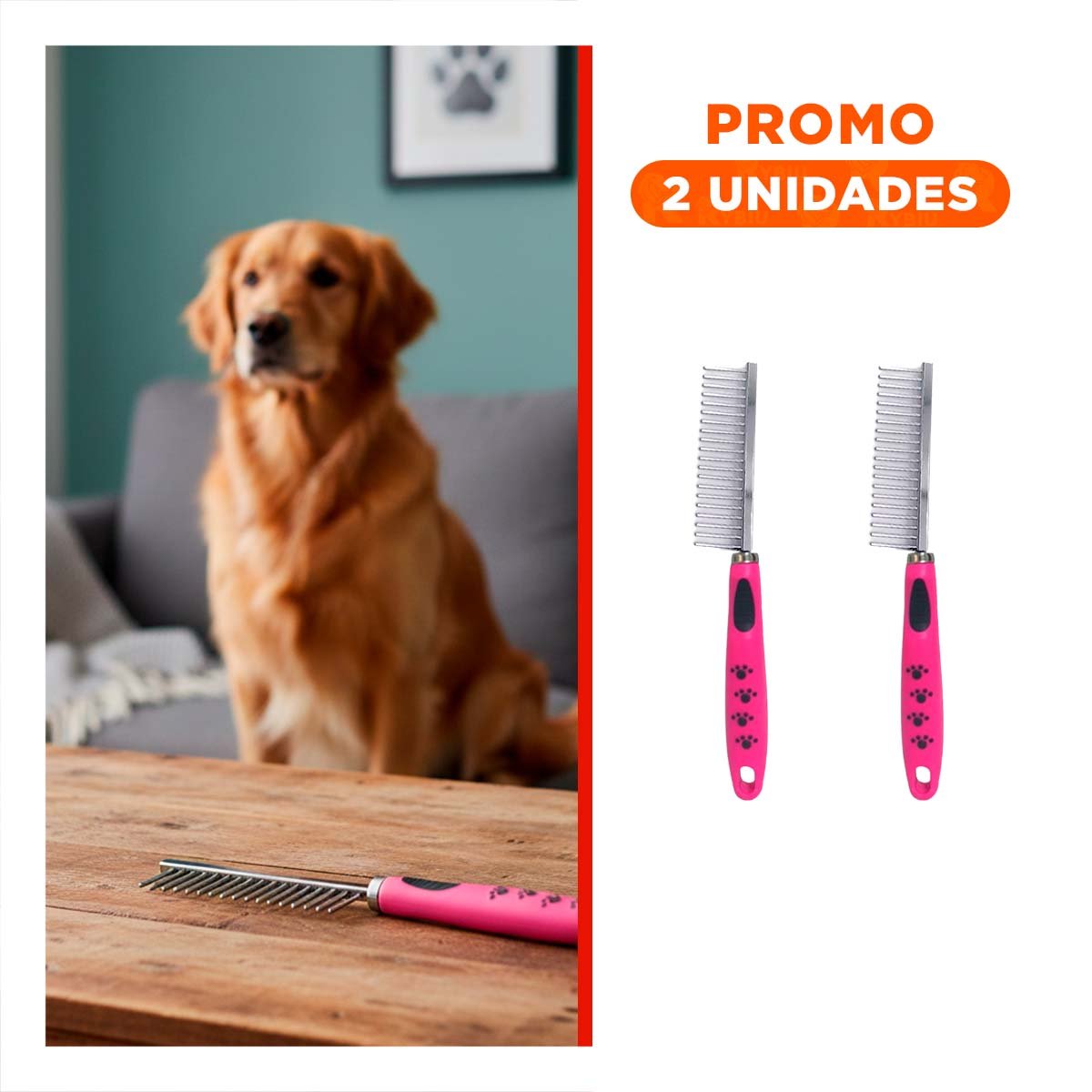 PACK2 DESENREDADOR DE METAL COMODO PARA PELO LARGO 37,7X50X21CM ROSADO - 1