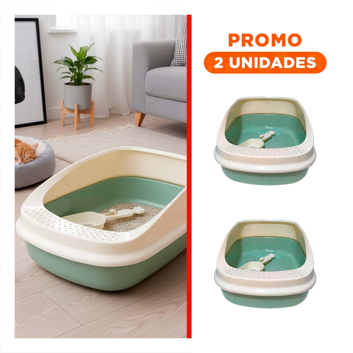 PACK2 CONTENEDOR DE ARENA COMODO Y AMPLIO PARA MASCOTAS 37,7X50X21CM CELESTE - 1