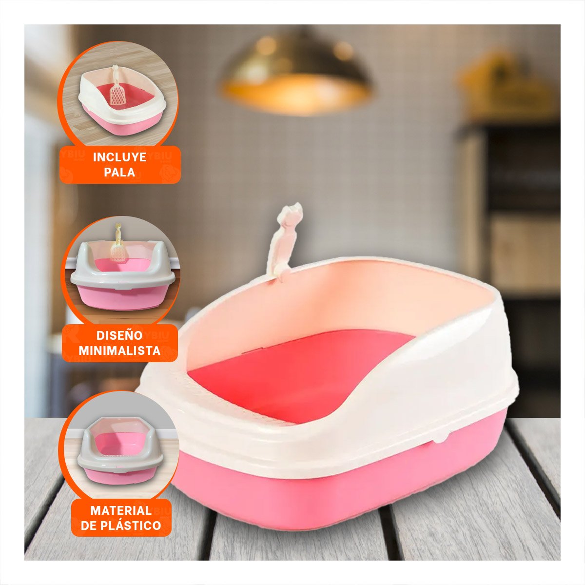 PACK2 CONTENEDOR DE ARENA SEMI ALTO FACIL DE LIMPIAR 37,7X50X21CM CELESTE Y+PAPEL REGALO - 5