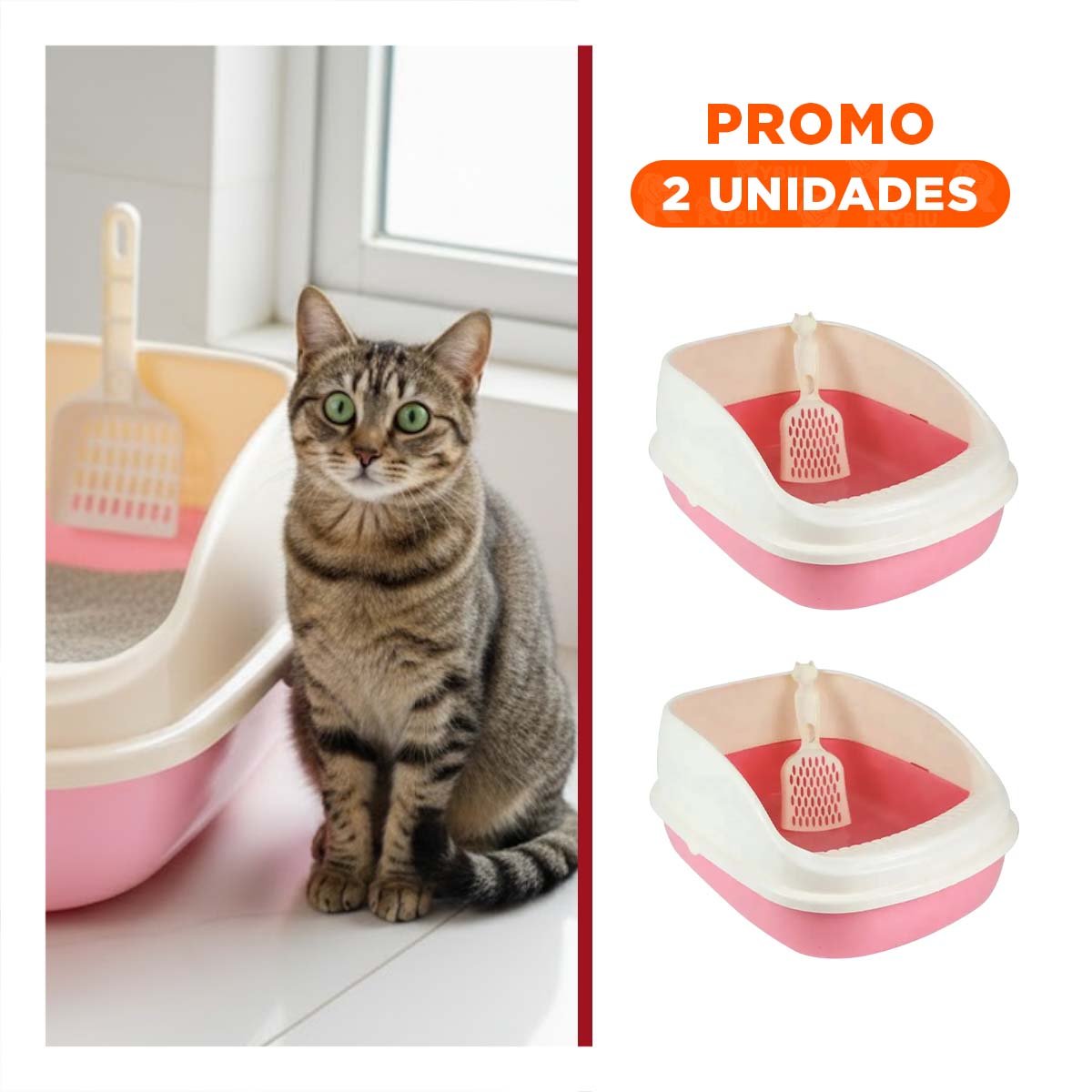 PACK2 CONTENEDOR DE ARENA COMODO Y AMPLIO PARA MASCOTAS 37,7X50X21CM CELESTE - 1