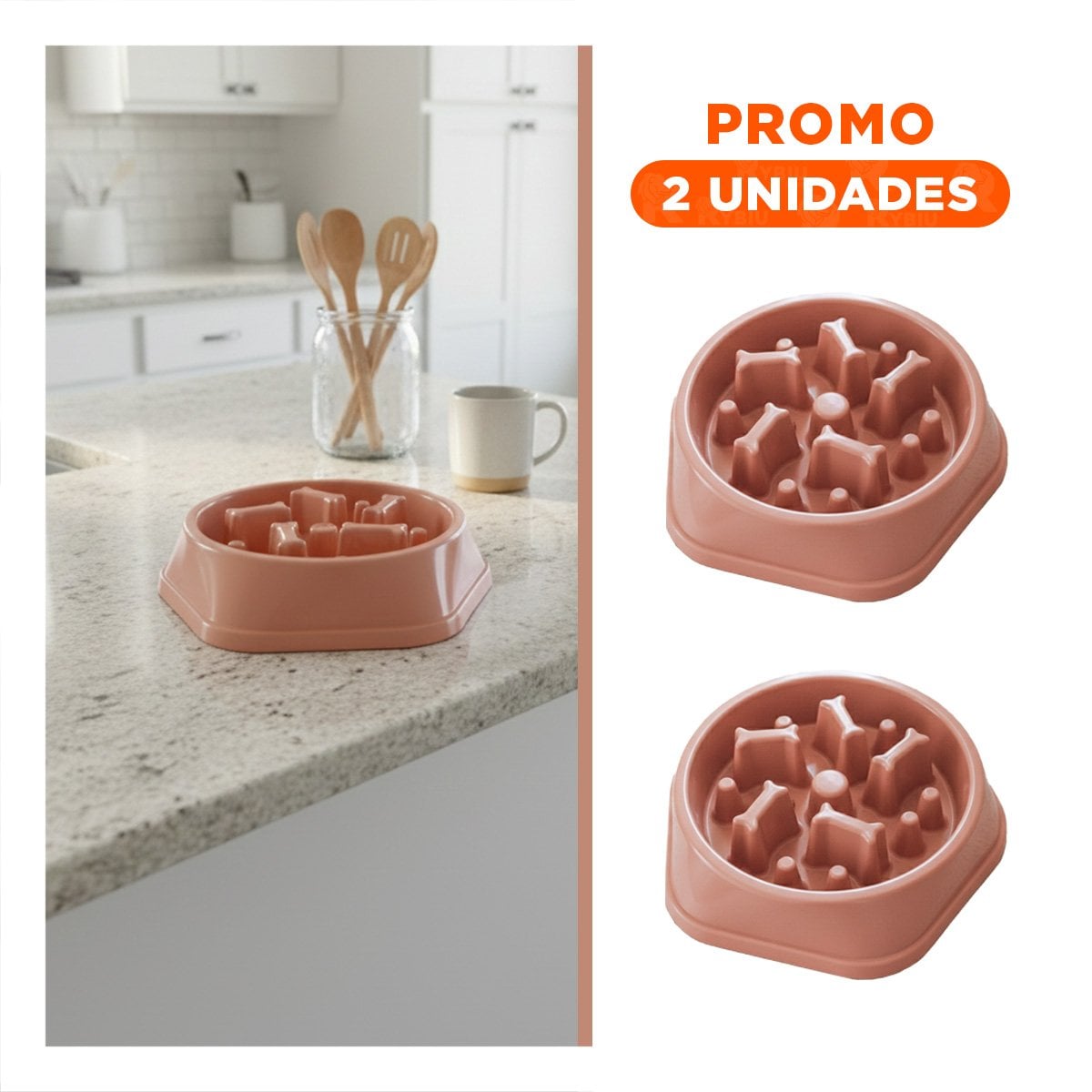 PACK2 FUENTE INTERACTIVA QUE RETIENE CROQUETAS PET TIPO HUESITOS EXAGONAL AZUL - 1