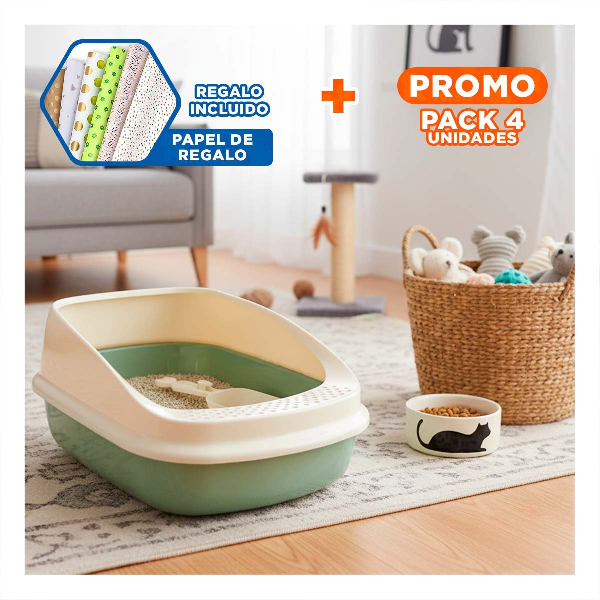 PACK4 CONTENEDOR DE ARENA FUNCIONAL Y ESPACIOSA 37,7X50X21CM CELESTE Y+PAPEL REGALO - 1