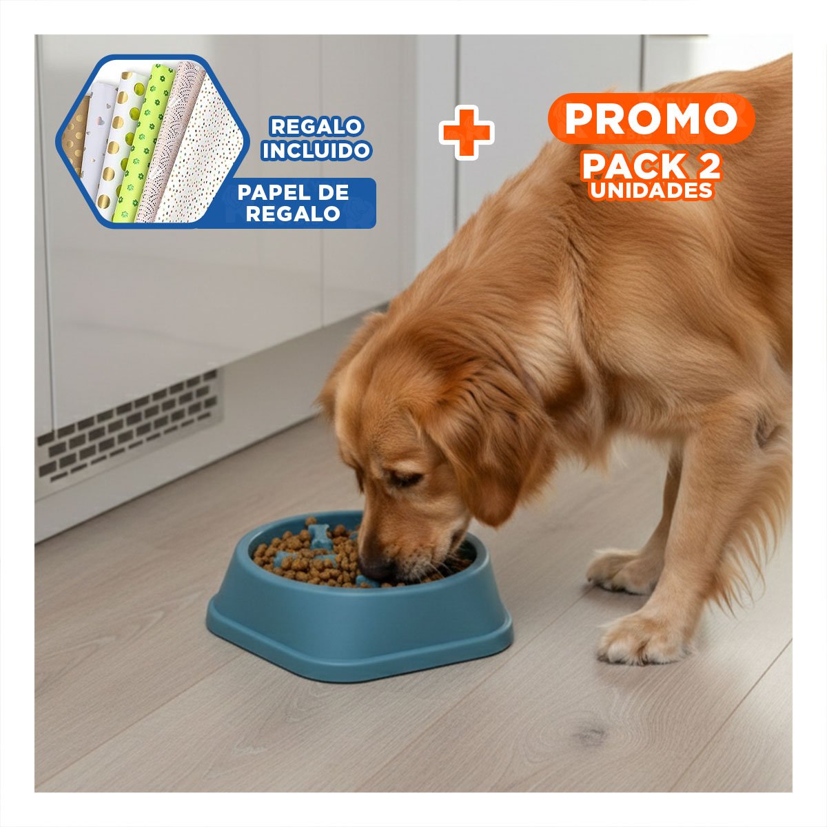 PACK2 FUENTE PARA ESTIMULAR ACTIVIDAD MENTAL DE PERROS EXAGONAL AZUL Y+PAPEL REGALO - 1