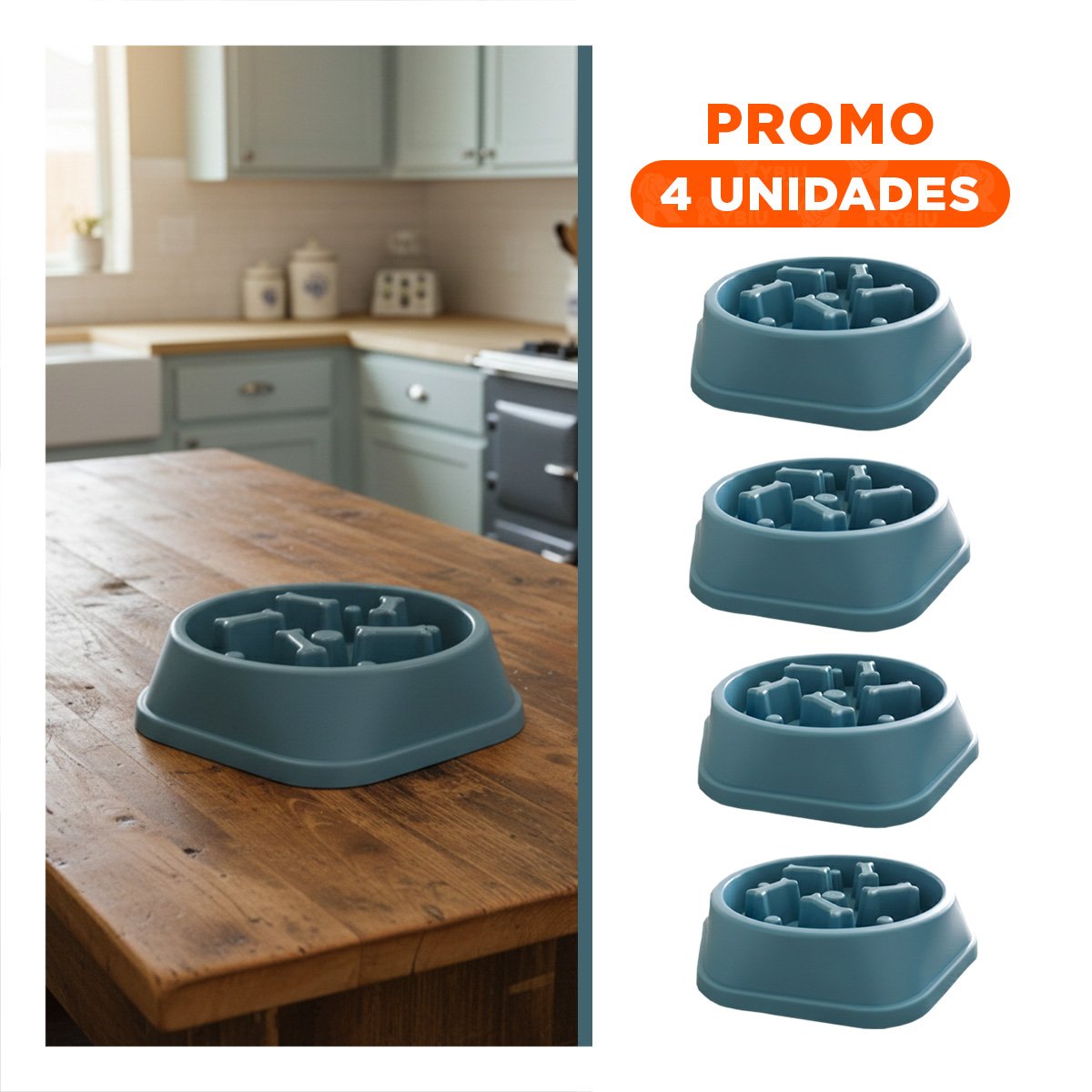 PACK4 CUENCO QUE ESTIMULA HABILIDADES COGNITIVAS DE PERROS EXAGONAL AZUL Y+REGALO STICKER - 1