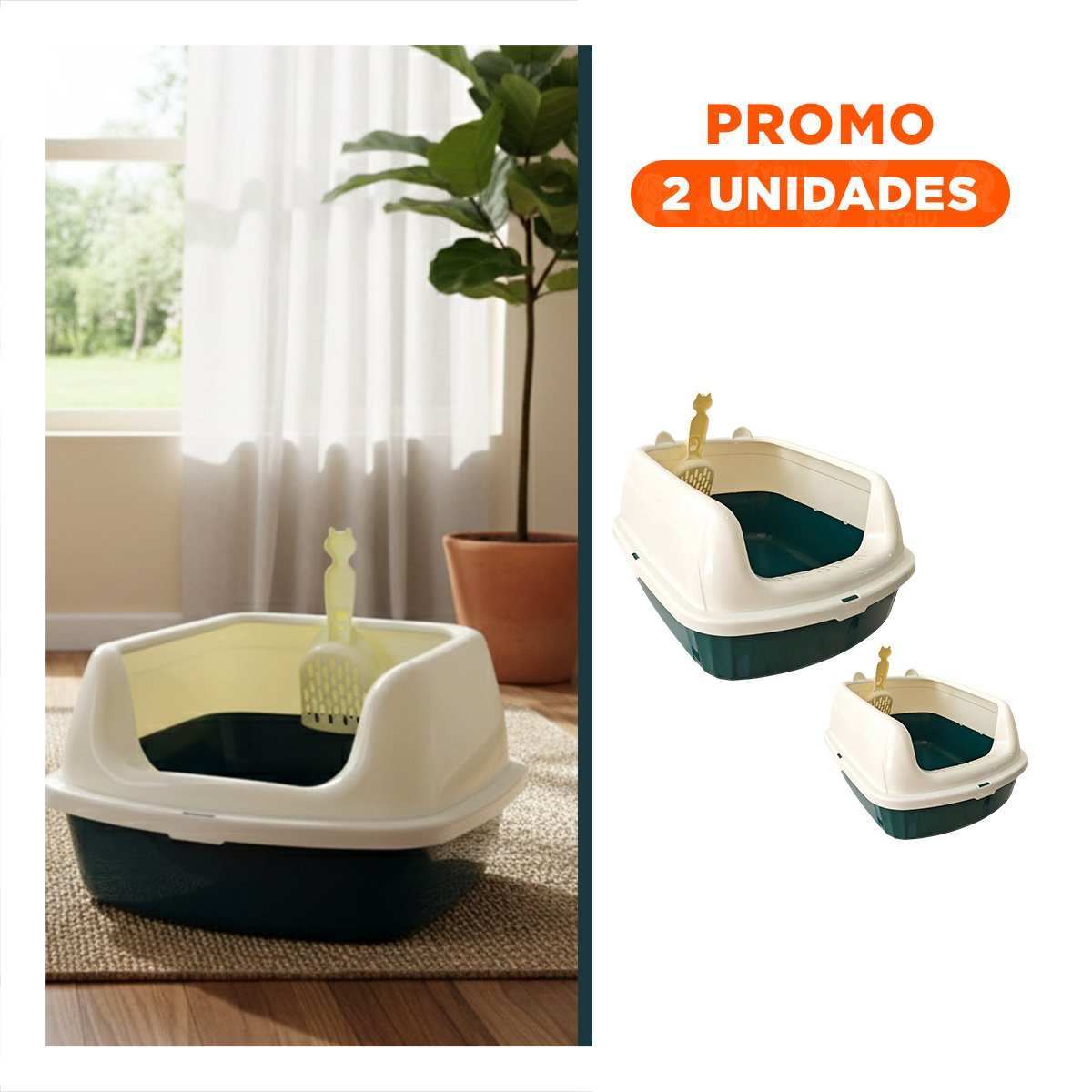 PACK2 CONTENEDOR DE ARENA COMODO Y AMPLIO PARA MASCOTAS 37,7X50X21CM CELESTE - 1