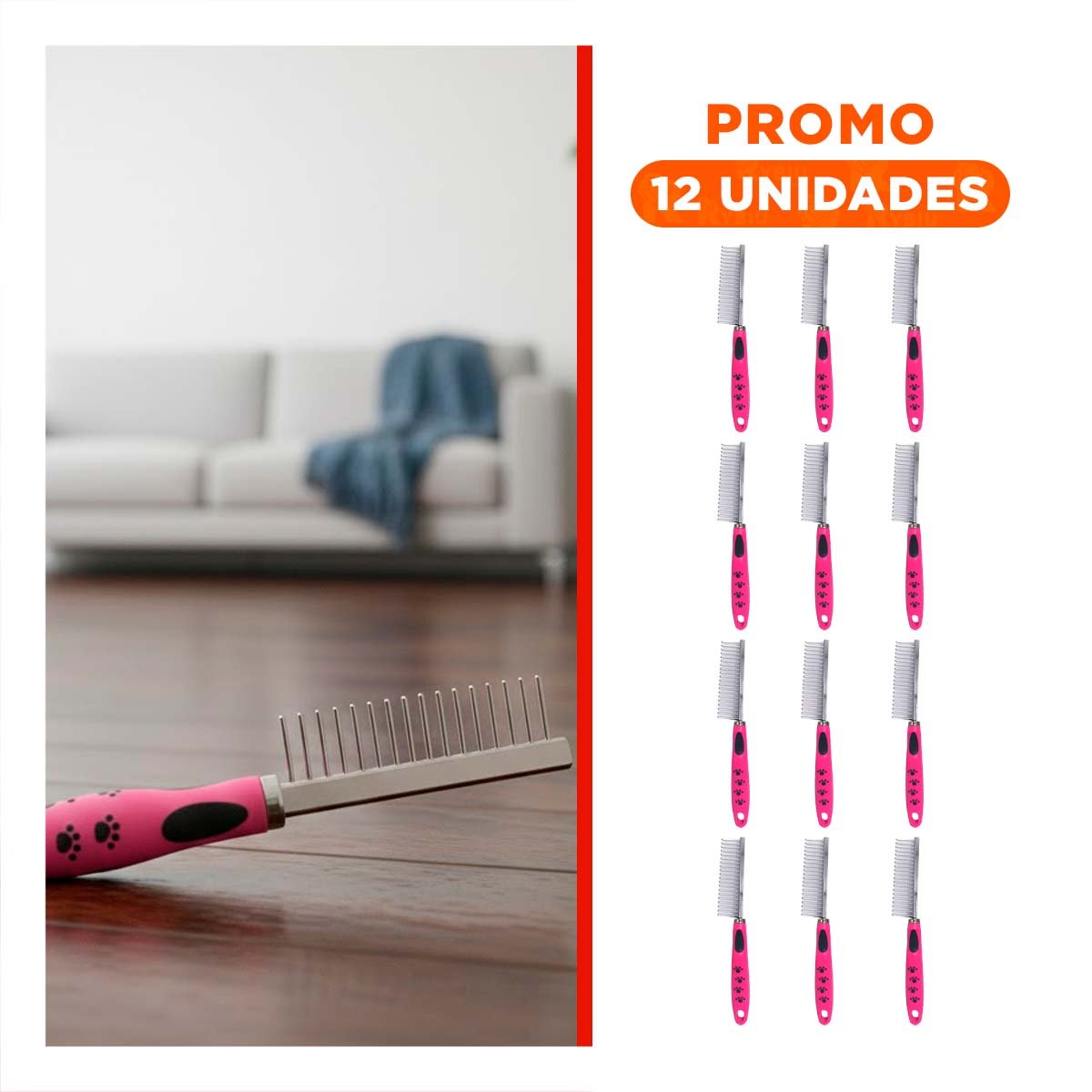PACK12 REMOVEDOR DE NUDOS METAL DOBLE DIENTE PRACTICO 37,7X50X21CM ROSADO Y+REGALO STICKER - 1